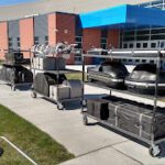 Three trailer carts lined up pre-performance.