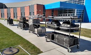 Three trailer carts lined up pre-performance.