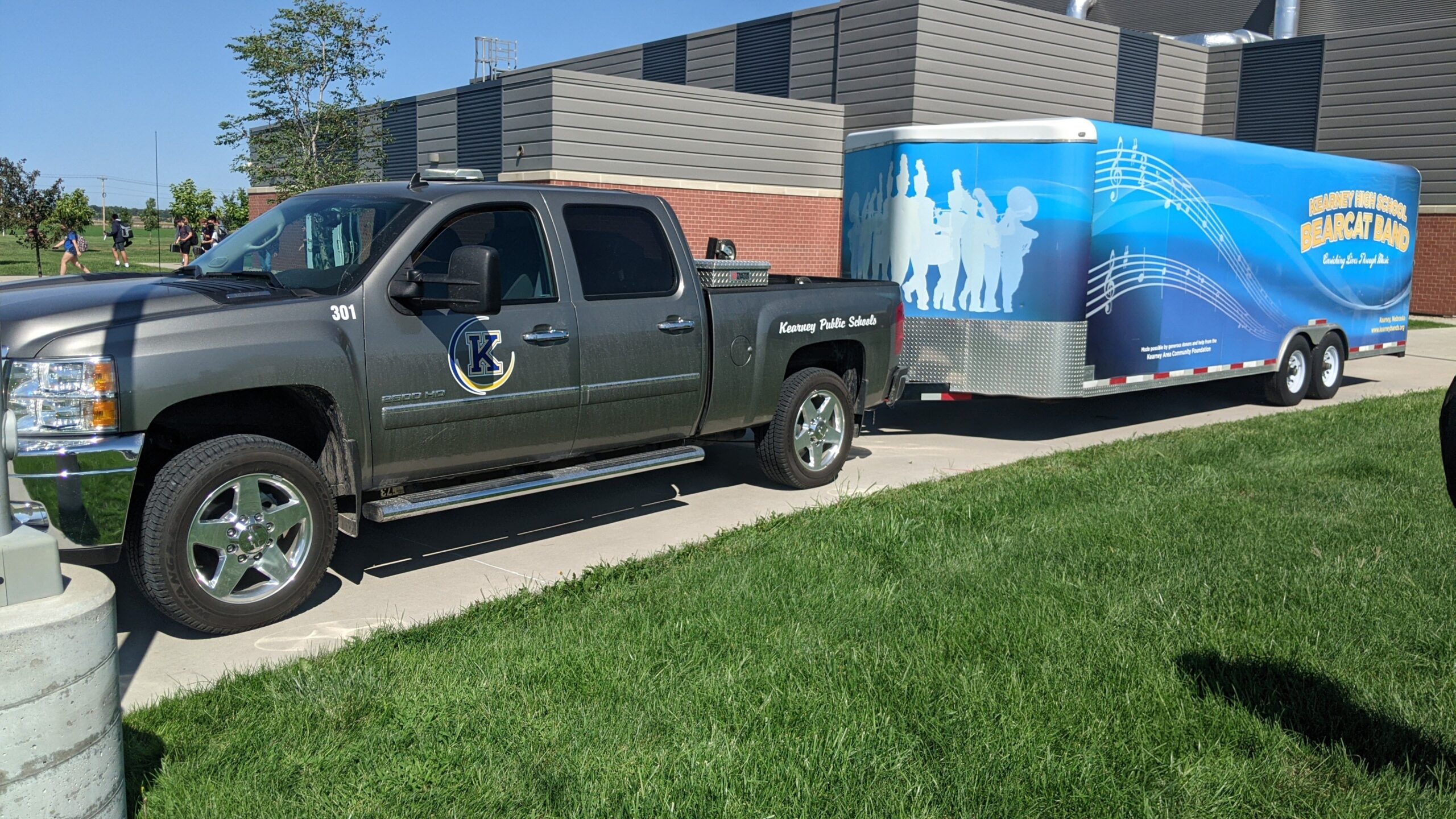 Band Trailer hitched for travel.