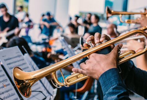 Trumpet close-up during ensemble practice