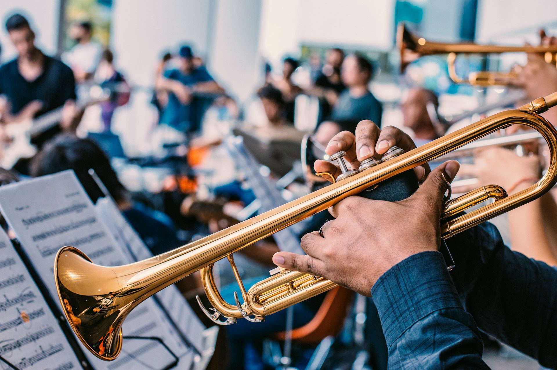 Trumpet close-up during ensemble practice