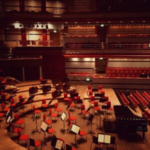 An orchestra hall before any audience or performers arrive.